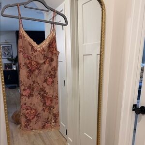 Motel Rocks Dusty Rose Floral Lace-Trim Slip Dress